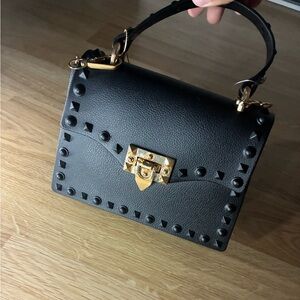 Black Studded Leather Handbag